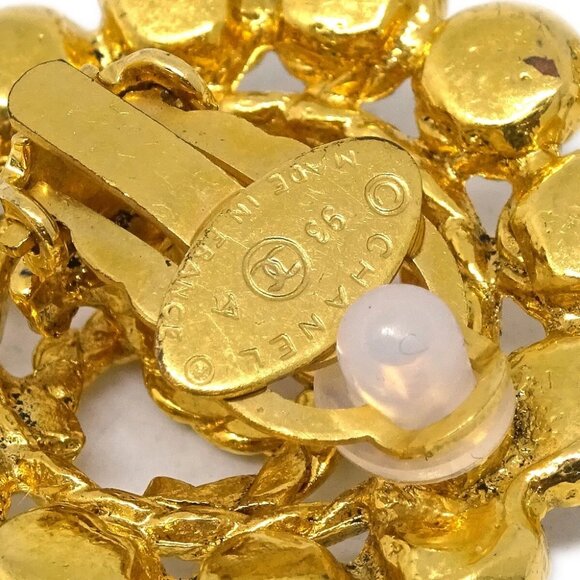 Chanel Gold Button Earrings Clip-On Rhinestone - Picture 4 of 4